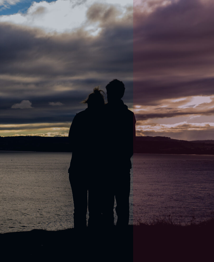 Romantic couple silhouette.