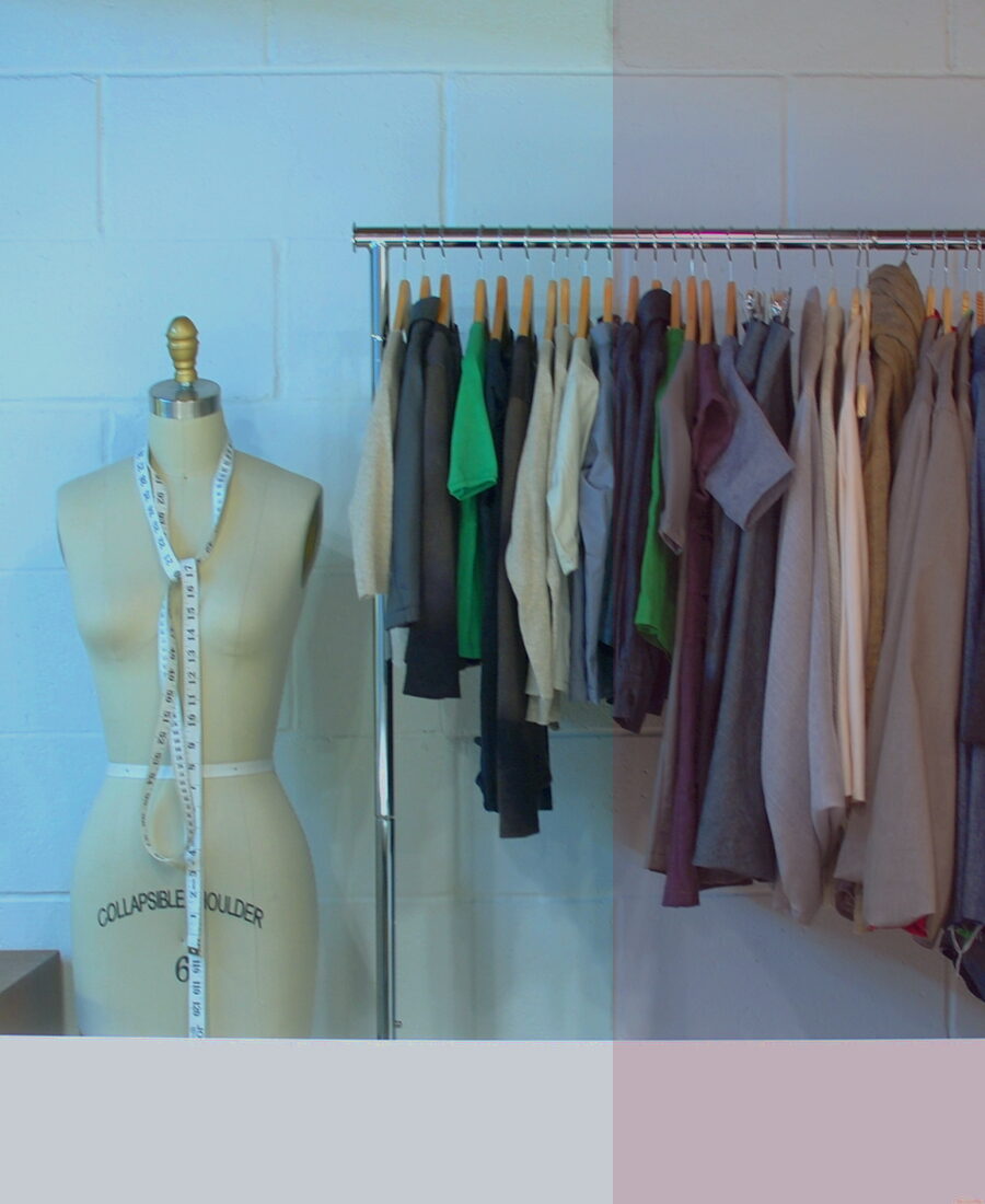 Clothes on a rack.