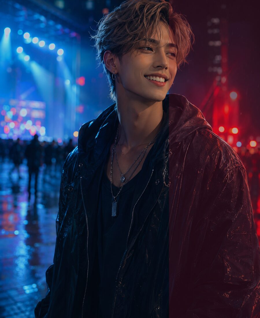 Matt smiling near stage lights.