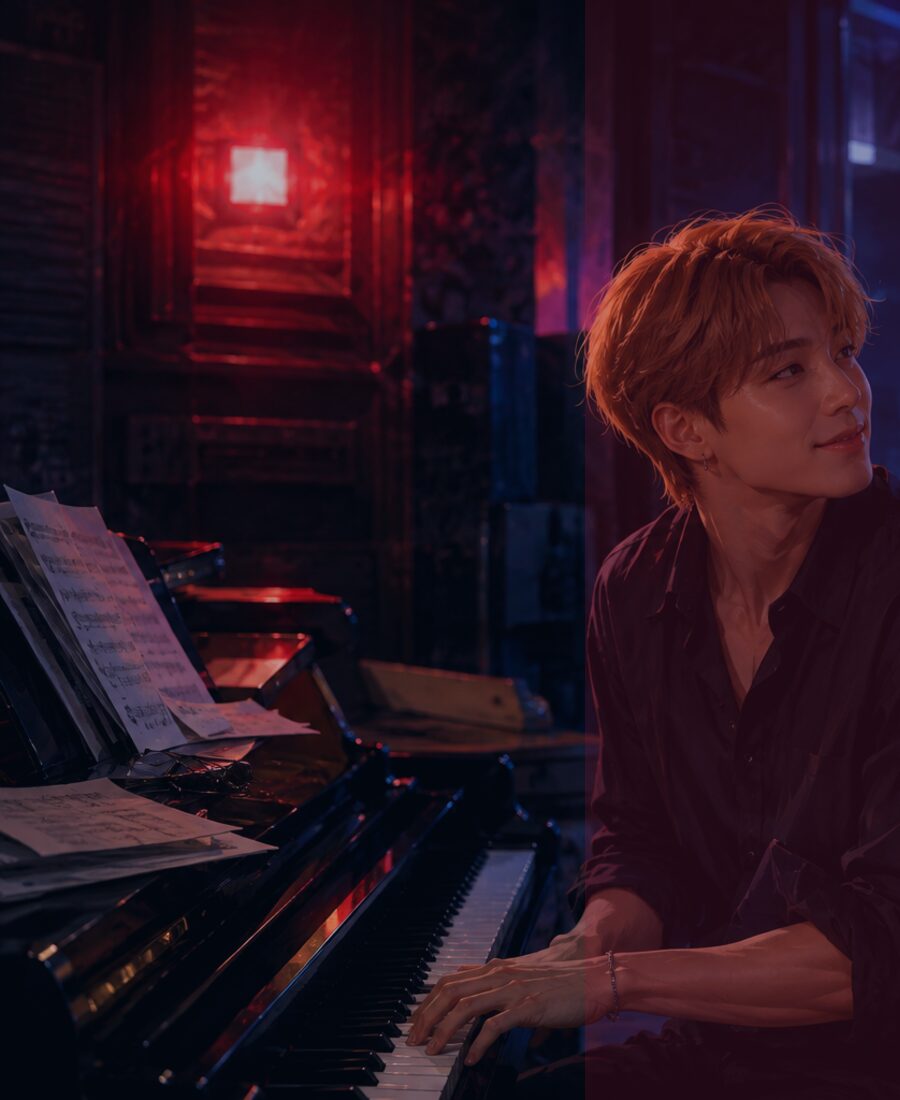 Romantic piano studio detail.